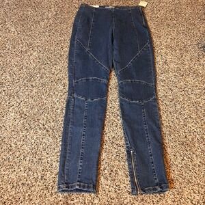 We The Free Bella Moto Mid Rise Skinny‎ Ankle Zipper Blue Denim Jeans Size 27